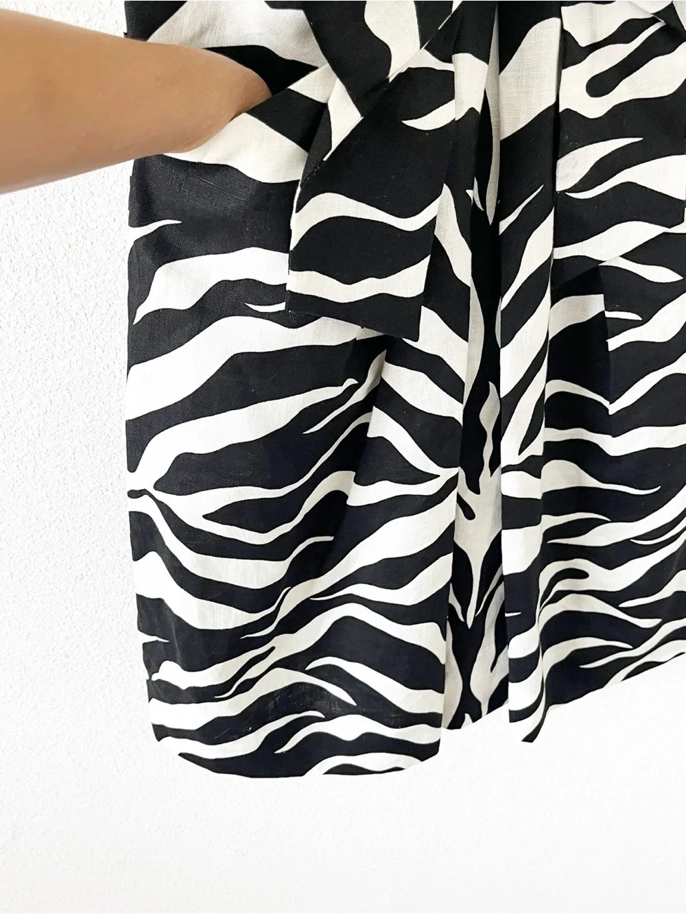 Kate Spade Jillian Sleeveless Bow Waist Black White Zebra Print Linen Dress